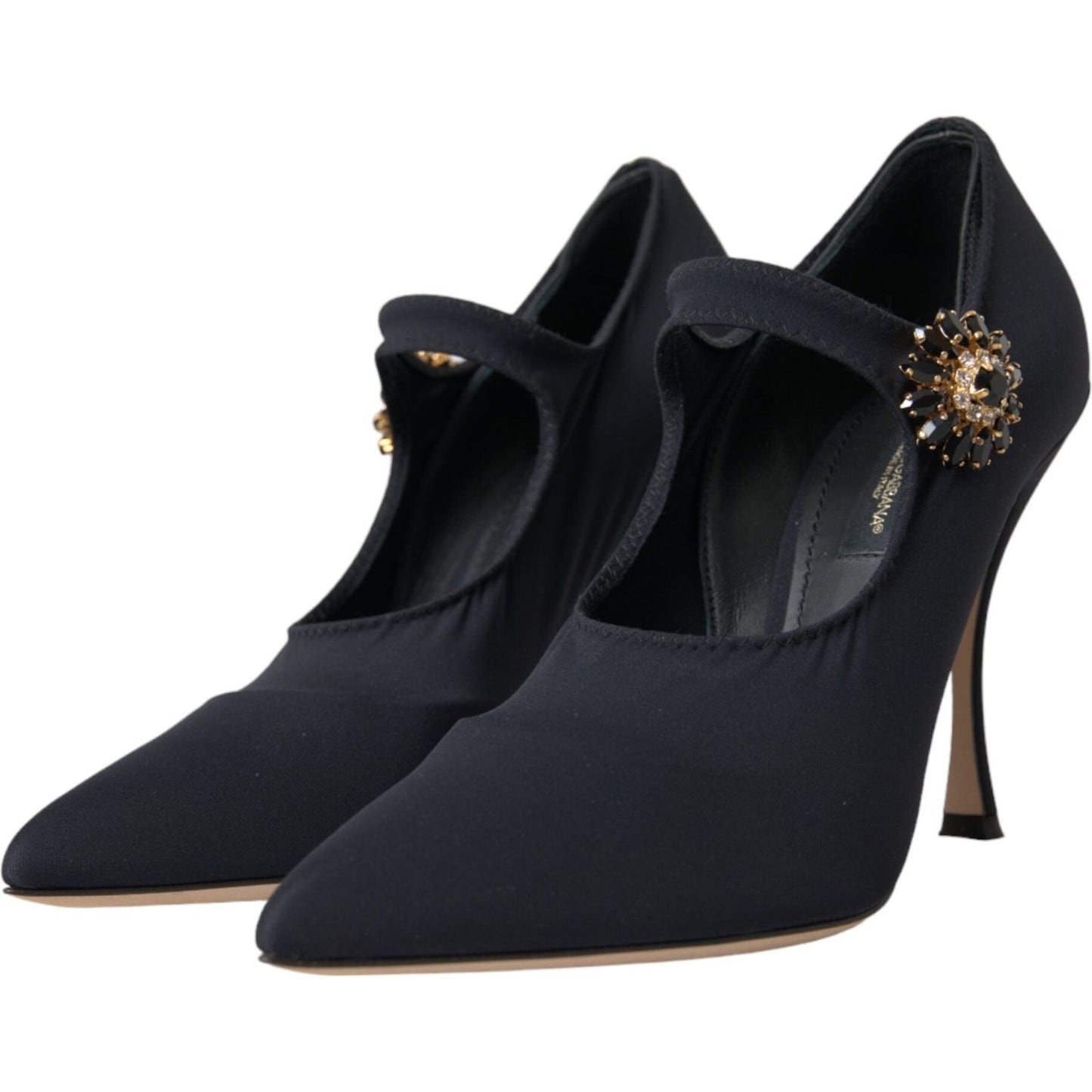 Black Mary Jane Jersey Crystal Pumps Shoes