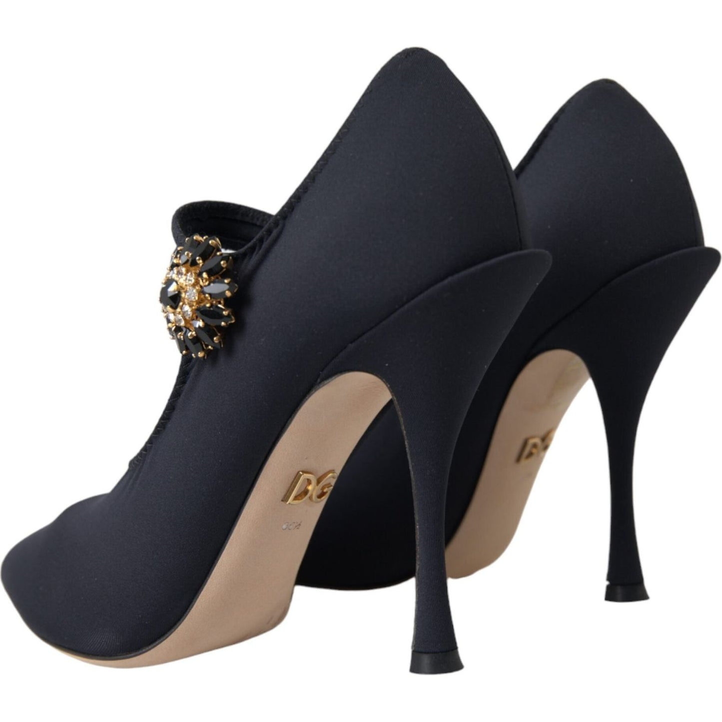 Black Mary Jane Jersey Crystal Pumps Shoes