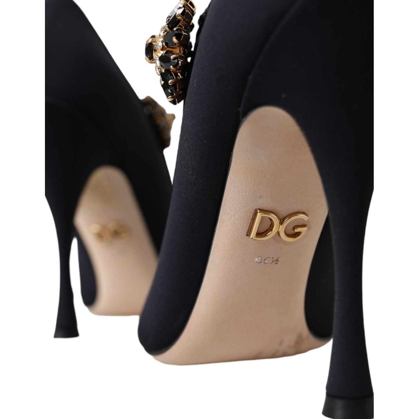 Black Mary Jane Jersey Crystal Pumps Shoes