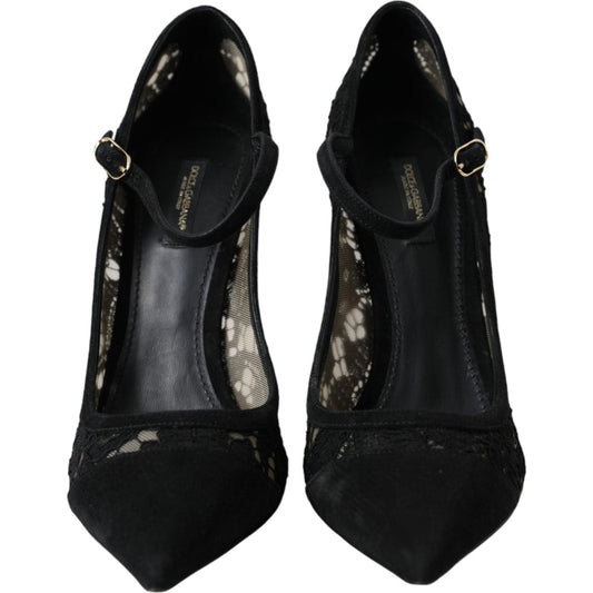 Black Taormina Lace Mary Janes Pumps Shoes