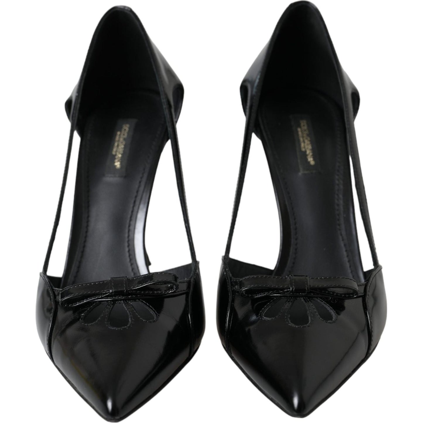 Black Calf Leather Pointed Heels Pumps Shoes