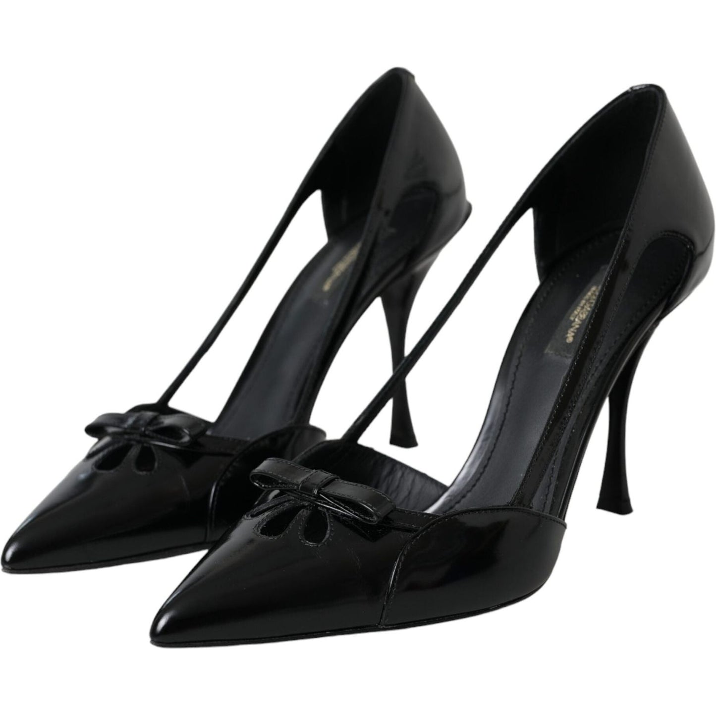 Black Calf Leather Pointed Heels Pumps Shoes