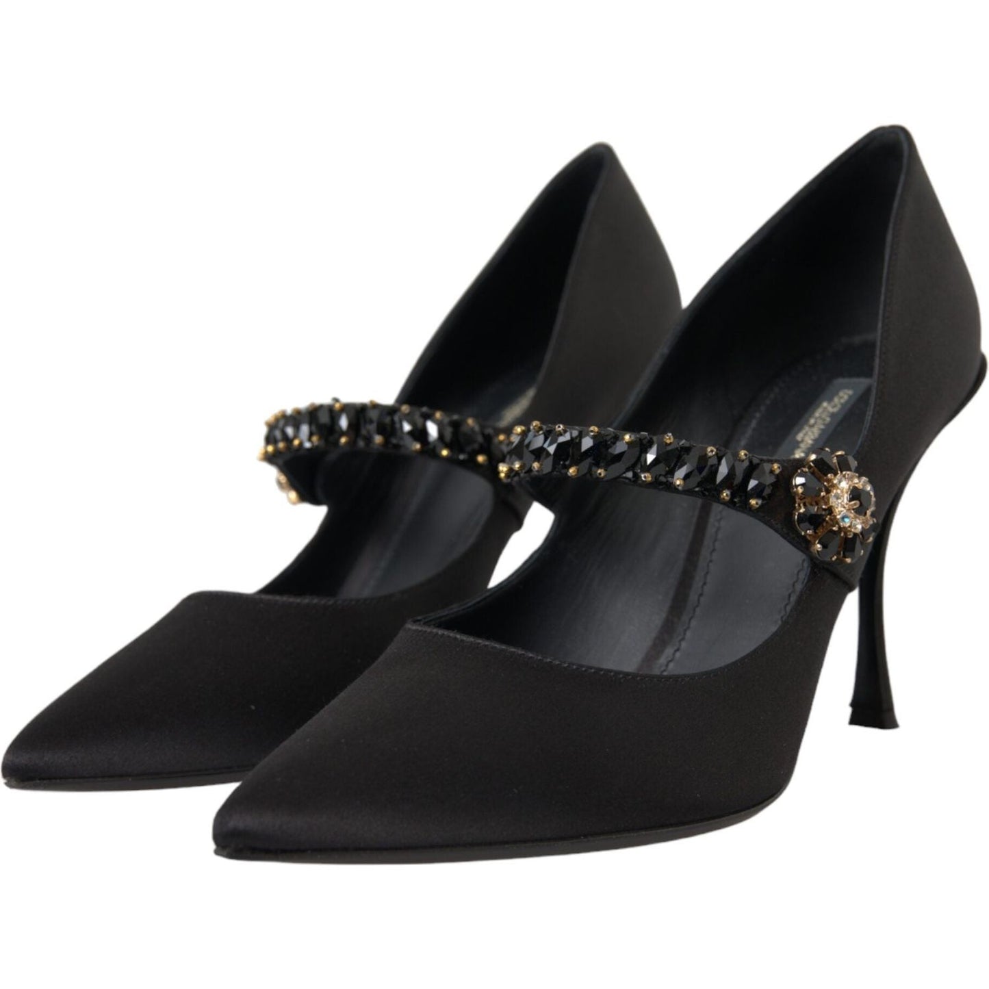 Black Mary Jane Crystal Heels Pumps Shoes