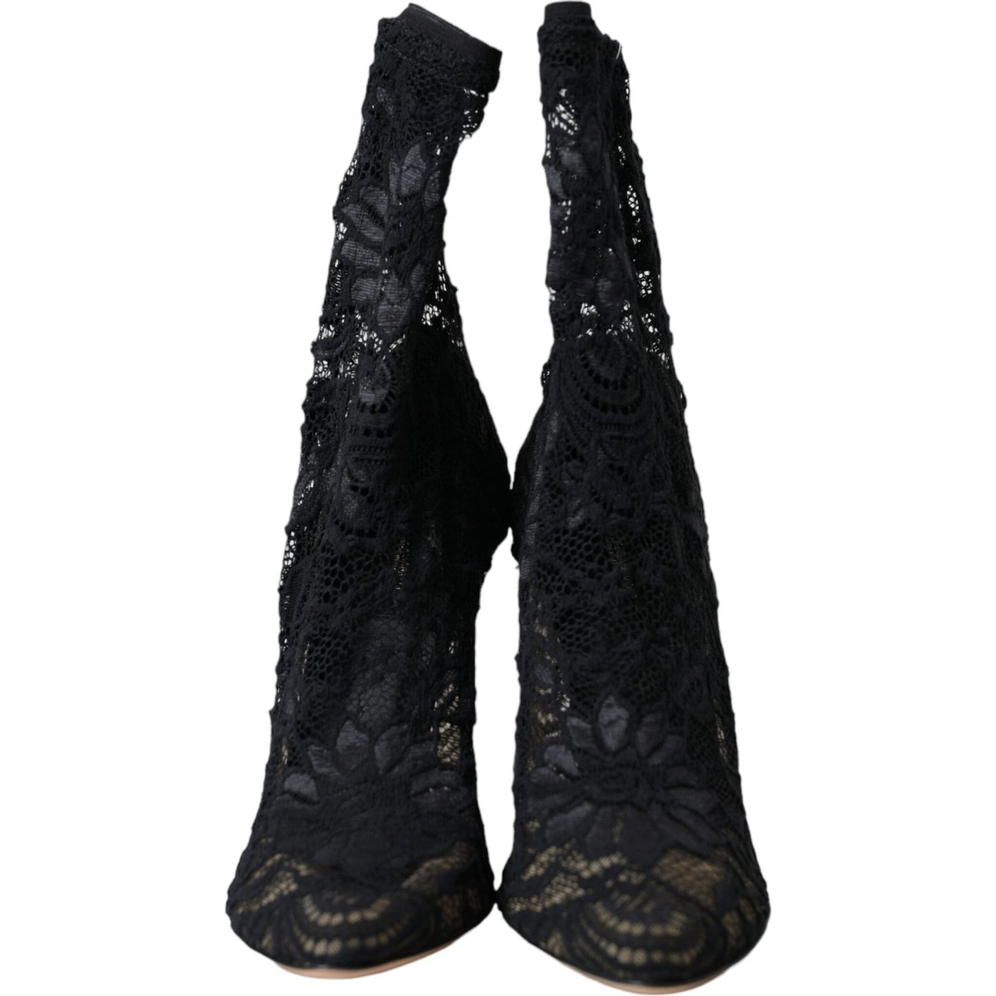 Dolce & Gabbana Black Stretch Taormina Lace Boots Shoes Dolce & Gabbana