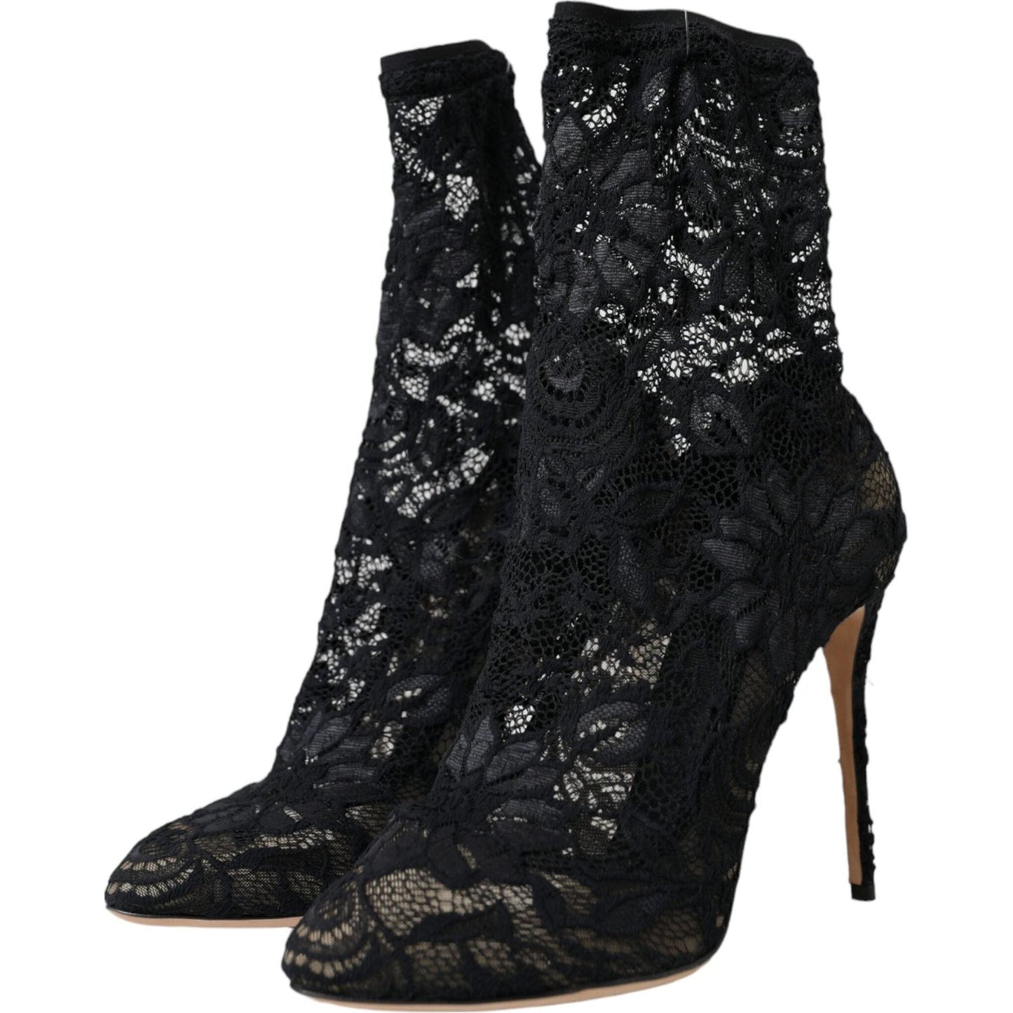 Dolce & Gabbana Black Stretch Taormina Lace Boots Shoes Dolce & Gabbana