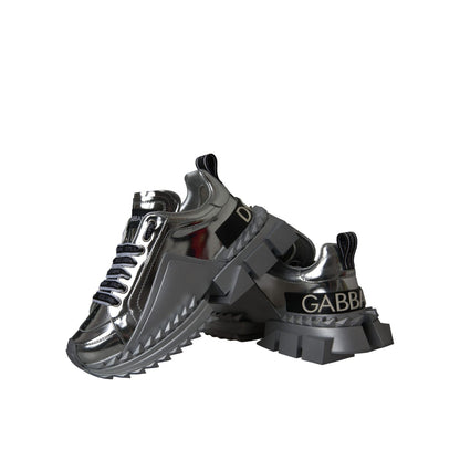 Dolce & Gabbana Silver Leather Super Queen Sneakers Shoes