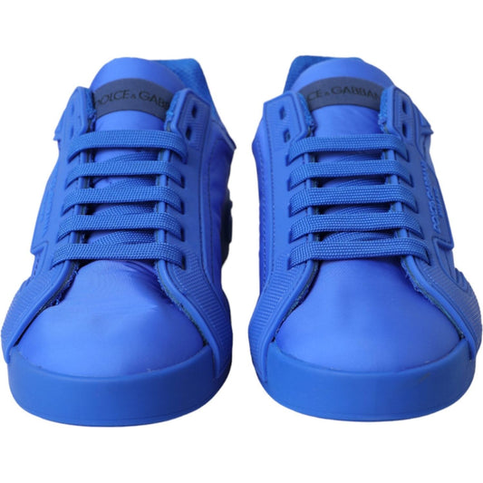 Blue Leather Fabric Low Top Sneakers Shoes