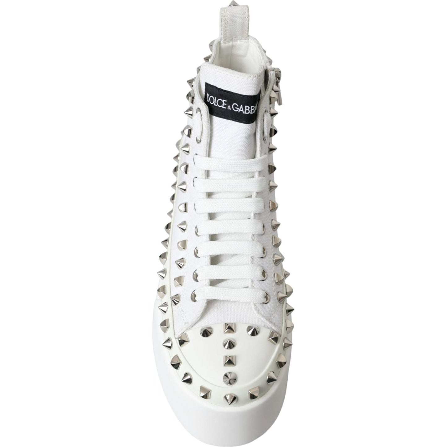 Dolce & Gabbana White Canvas Studded Sneakers Boots Shoes Dolce & Gabbana