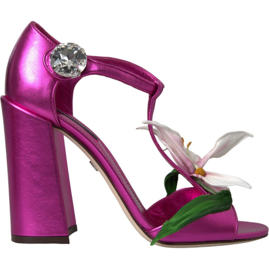 Dolce & Gabbana Fuchsia Flower Crystals Heels Sandals Shoes Dolce & Gabbana