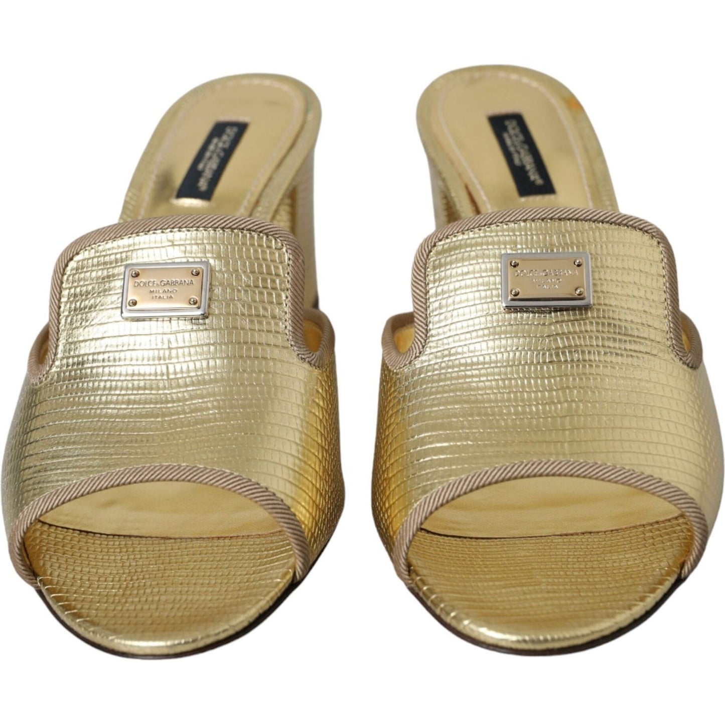 Dolce & Gabbana Gold Leather Slides Heels Sandals Shoes Dolce & Gabbana