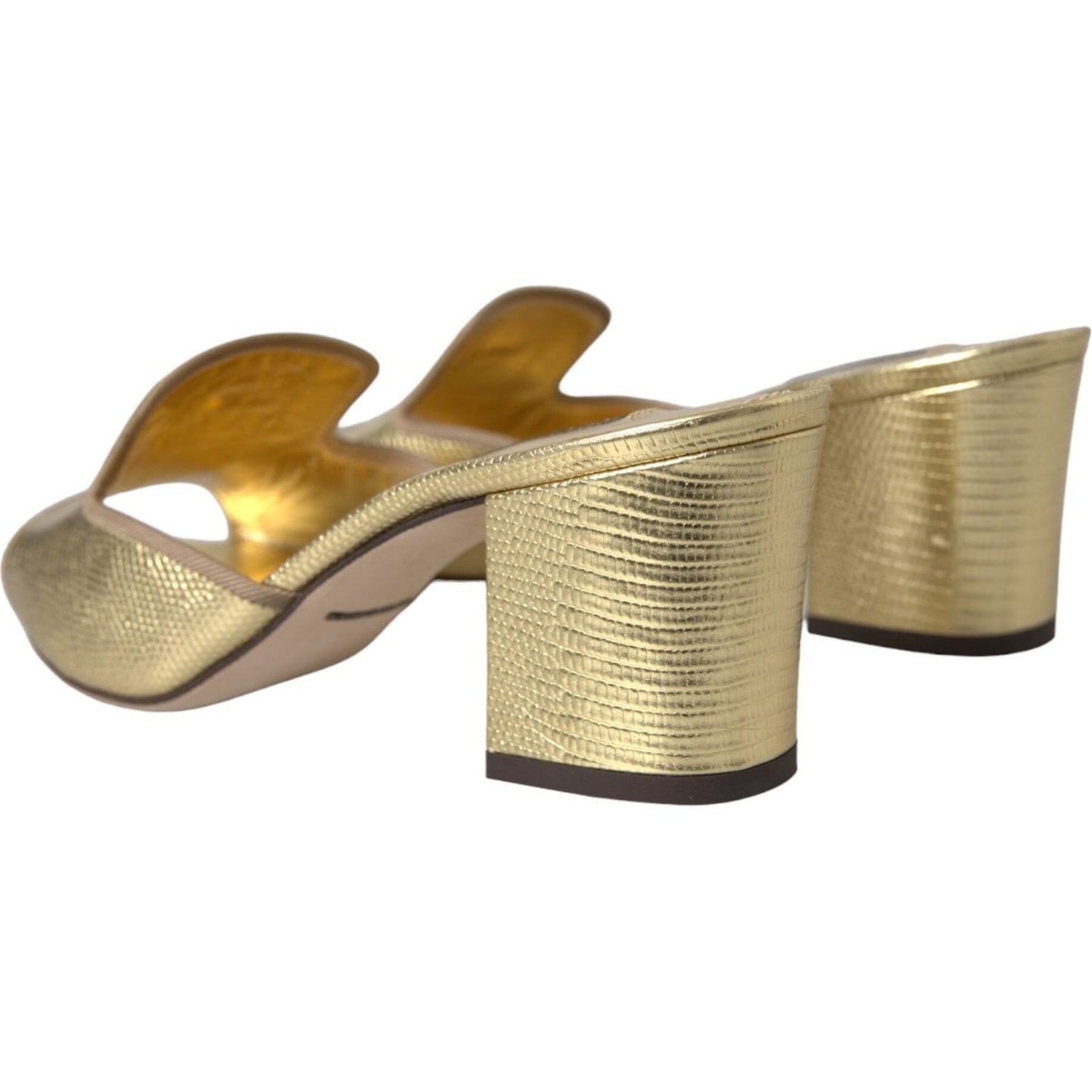 Dolce & Gabbana Gold Leather Slides Heels Sandals Shoes Dolce & Gabbana