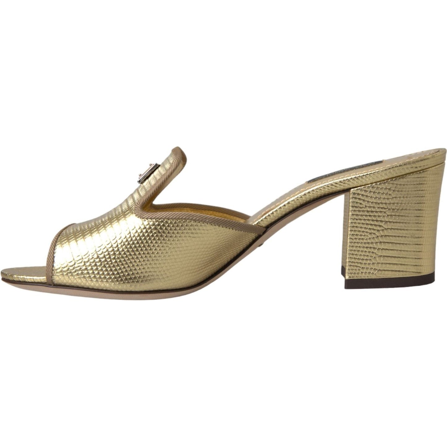 Dolce & Gabbana Gold Leather Slides Heels Sandals Shoes Dolce & Gabbana