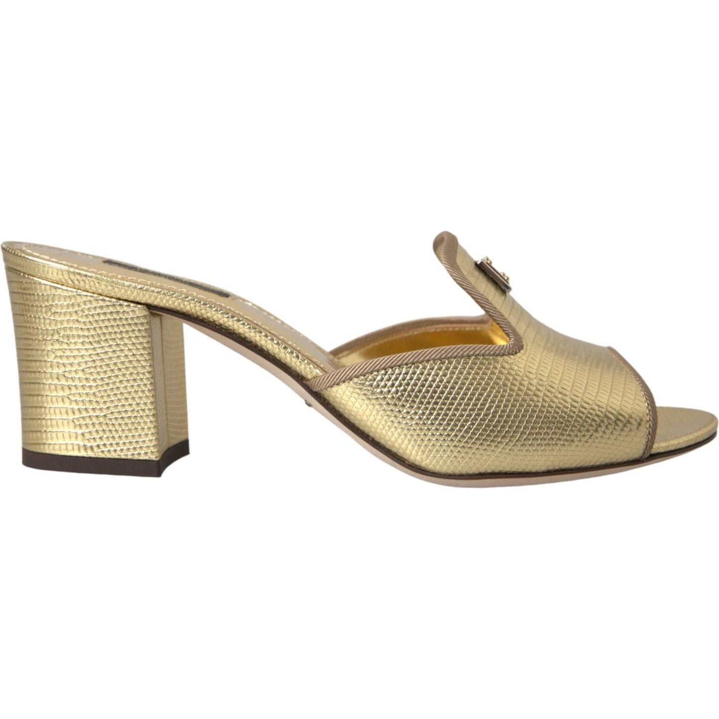 Dolce & Gabbana Gold Leather Slides Heels Sandals Shoes Dolce & Gabbana