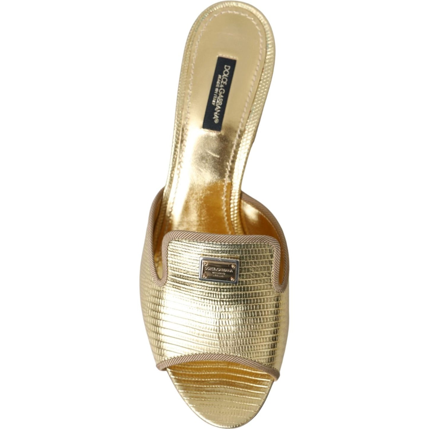 Dolce & Gabbana Gold Leather Slides Heels Sandals Shoes Dolce & Gabbana