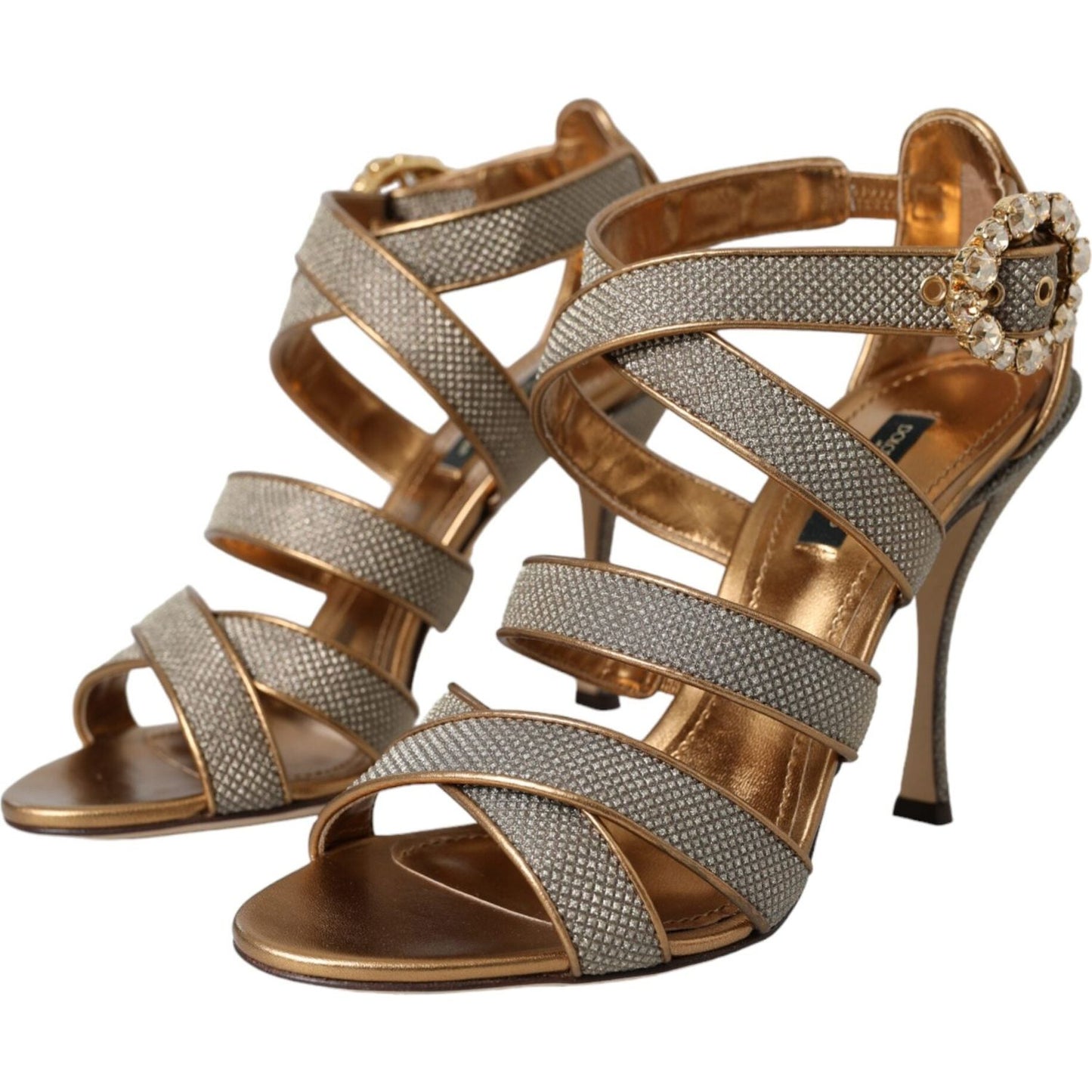 Dolce & Gabbana Bronze Crystal Strap Heels Sandals Shoes Dolce & Gabbana