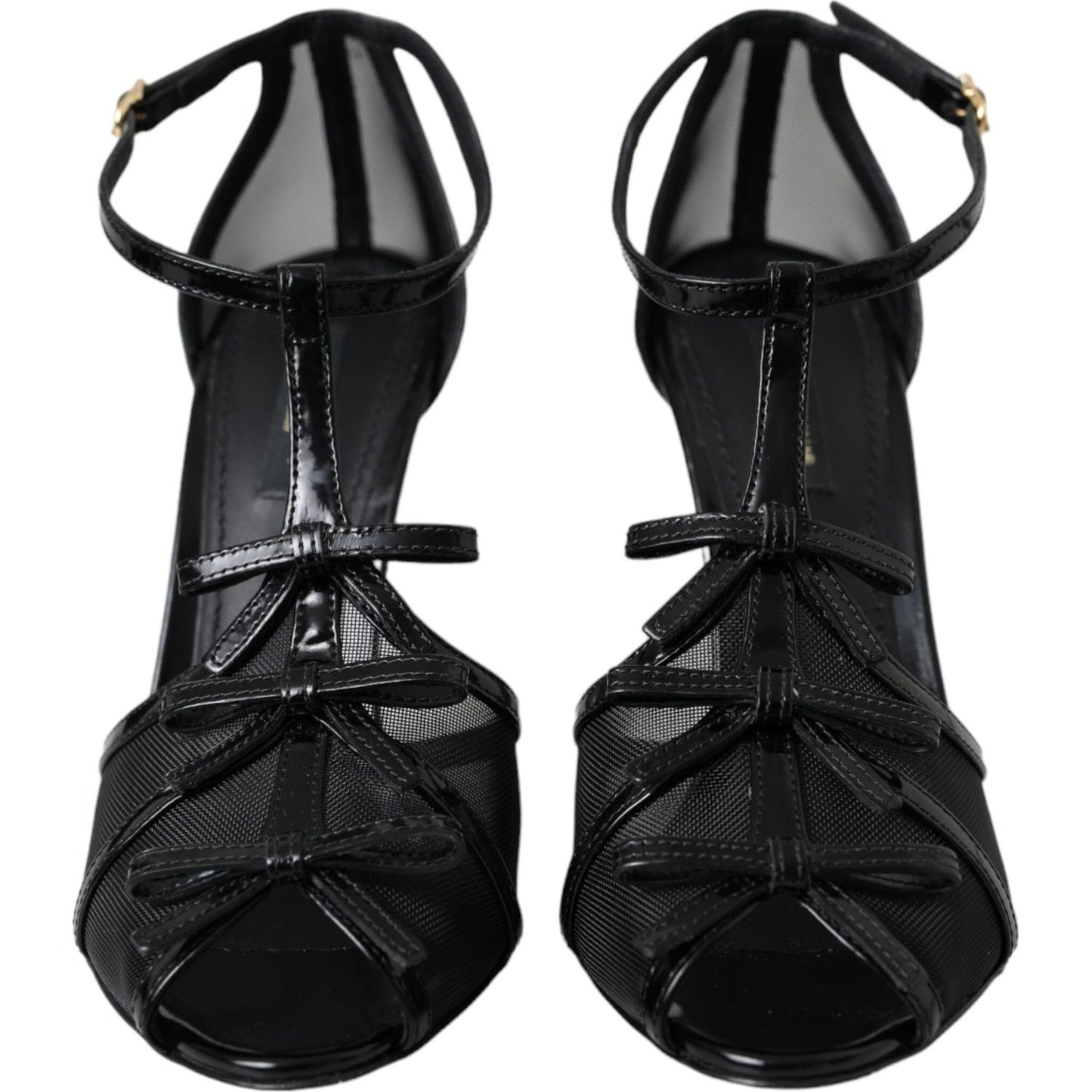 Dolce & Gabbana Black Mesh T-strap Heels Sandals Shoes Dolce & Gabbana