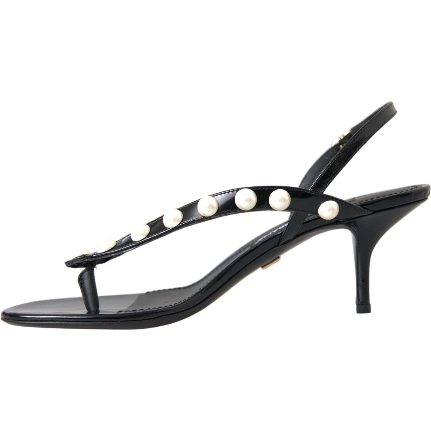 Dolce & Gabbana Black Leather Faux Pearl Heel Sandals Shoes Dolce & Gabbana