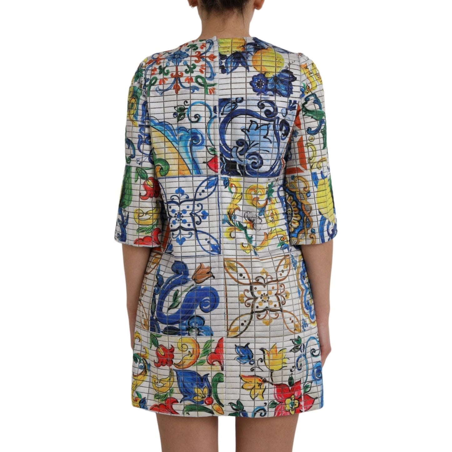 Dolce & Gabbana Multicolor Majolica 3/4 Sleeves Shift Dress Dolce & Gabbana