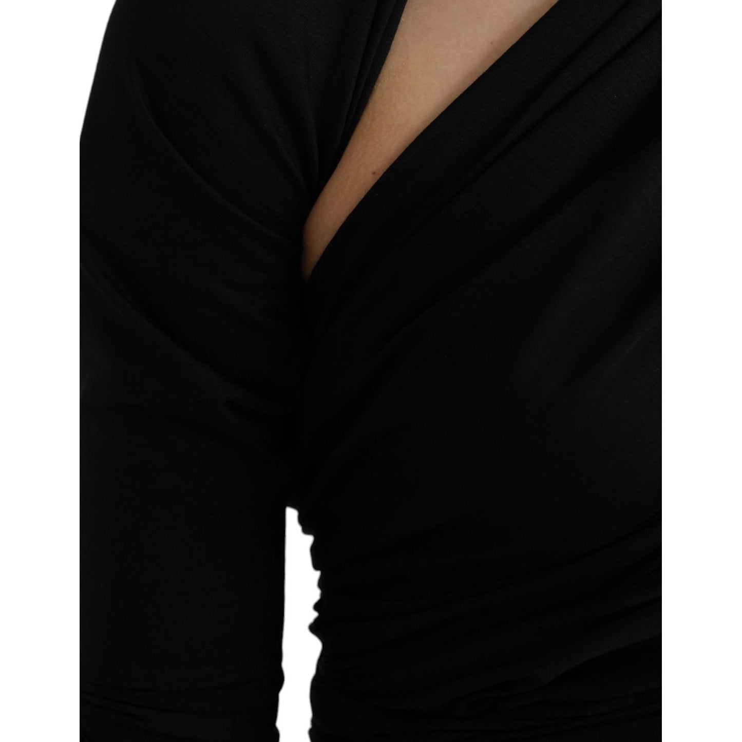 Black Wool Cutout Asymmetric Long Sleeve Top