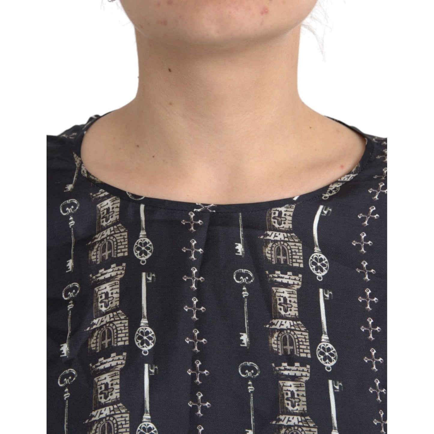 Dolce & Gabbana Black Key Castle Print Silk Blouse T-shirt Dolce & Gabbana