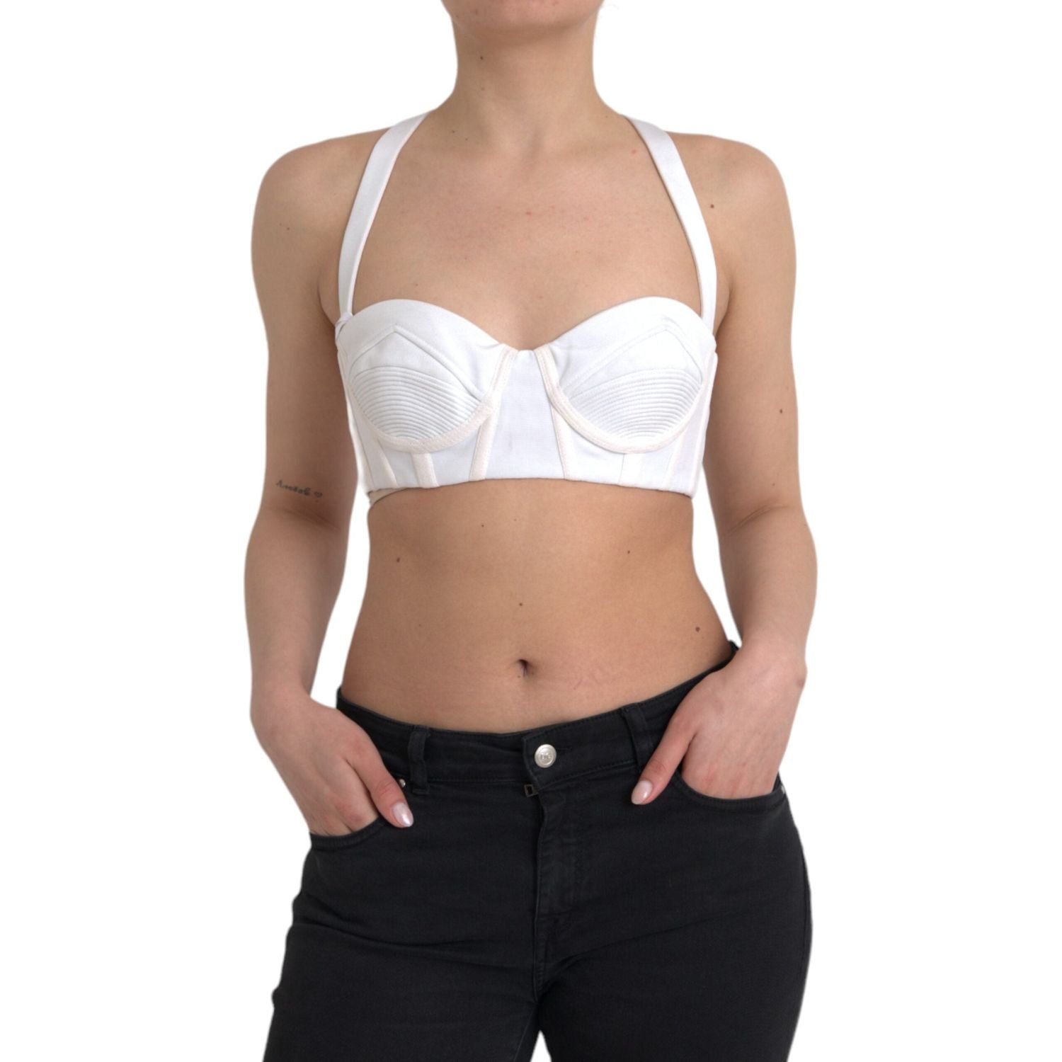 بلوزة قصيرة بدون أكمام من فيرساتشي باللون الأبيض من الفيسكوز