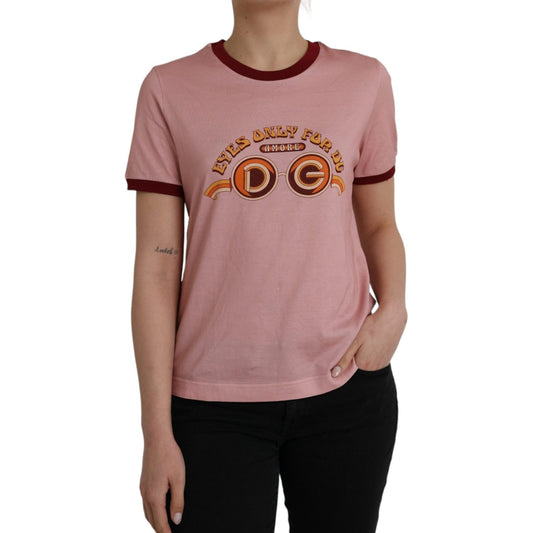 Pink Cotton Short Sleeves Crew Neck T-shirt