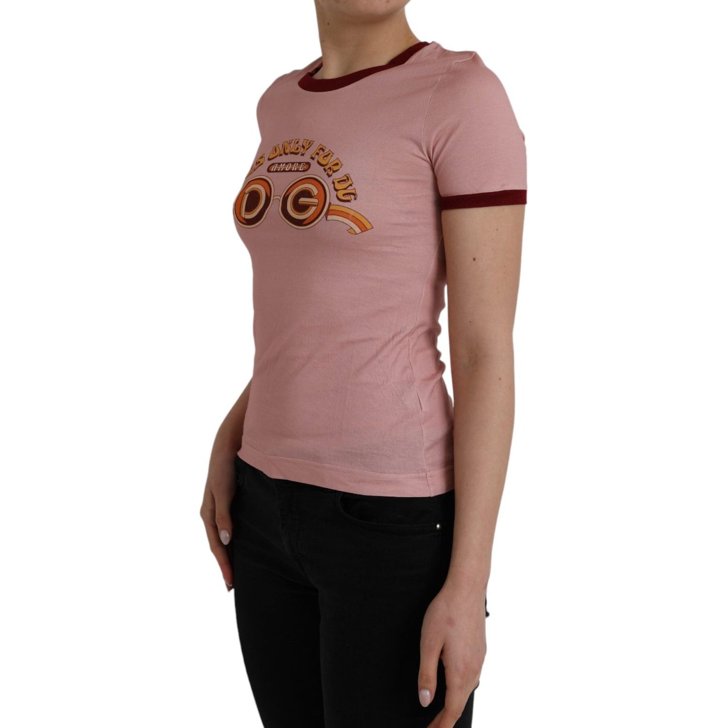 Pink Cotton Short Sleeves Crew Neck T-shirt