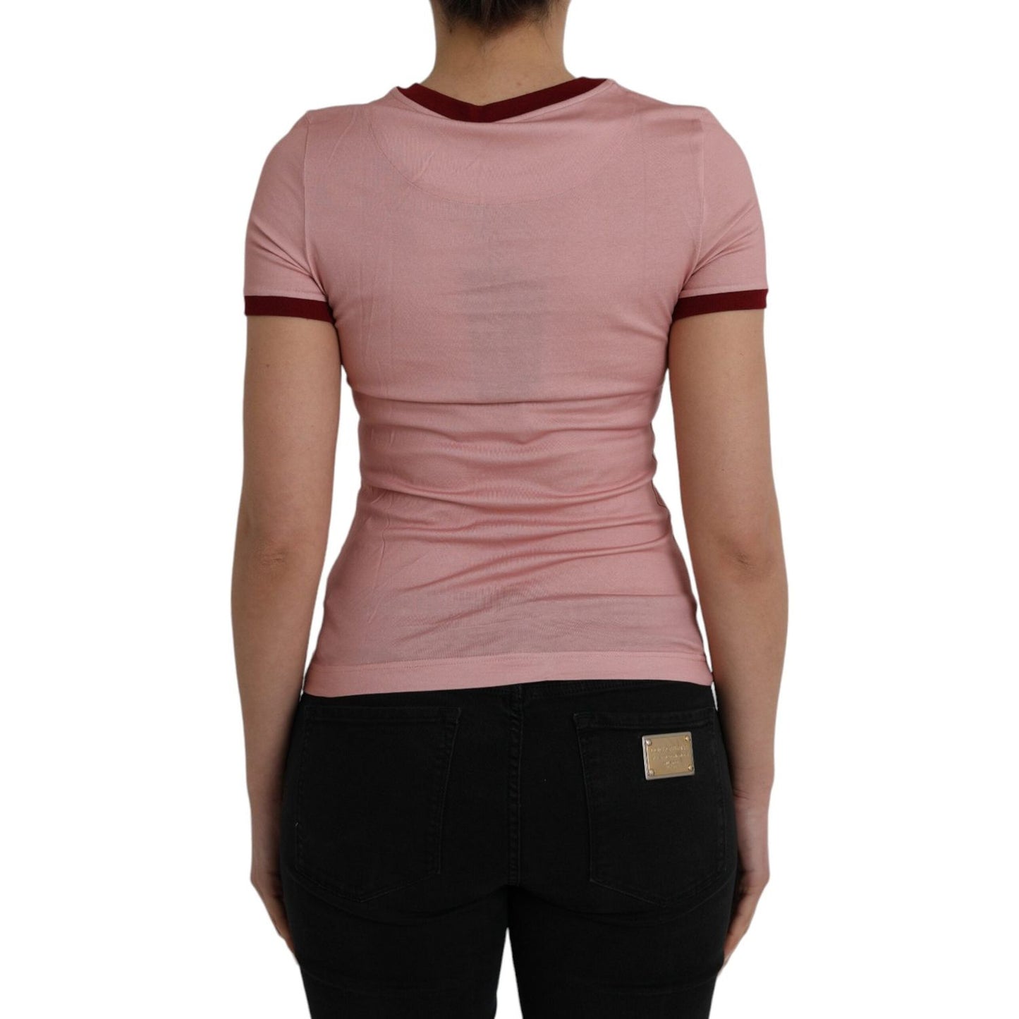 Pink Cotton Short Sleeves Crew Neck T-shirt