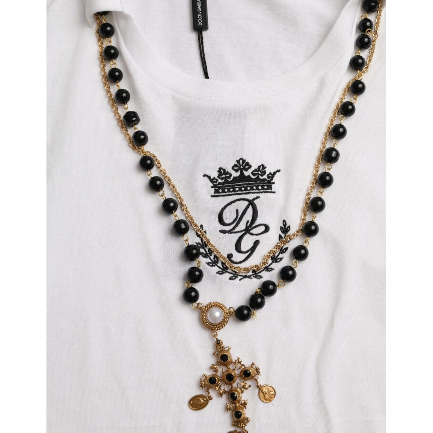 Dolce & Gabbana White Cotton Necklace Short Sleeves T-shirt Dolce & Gabbana