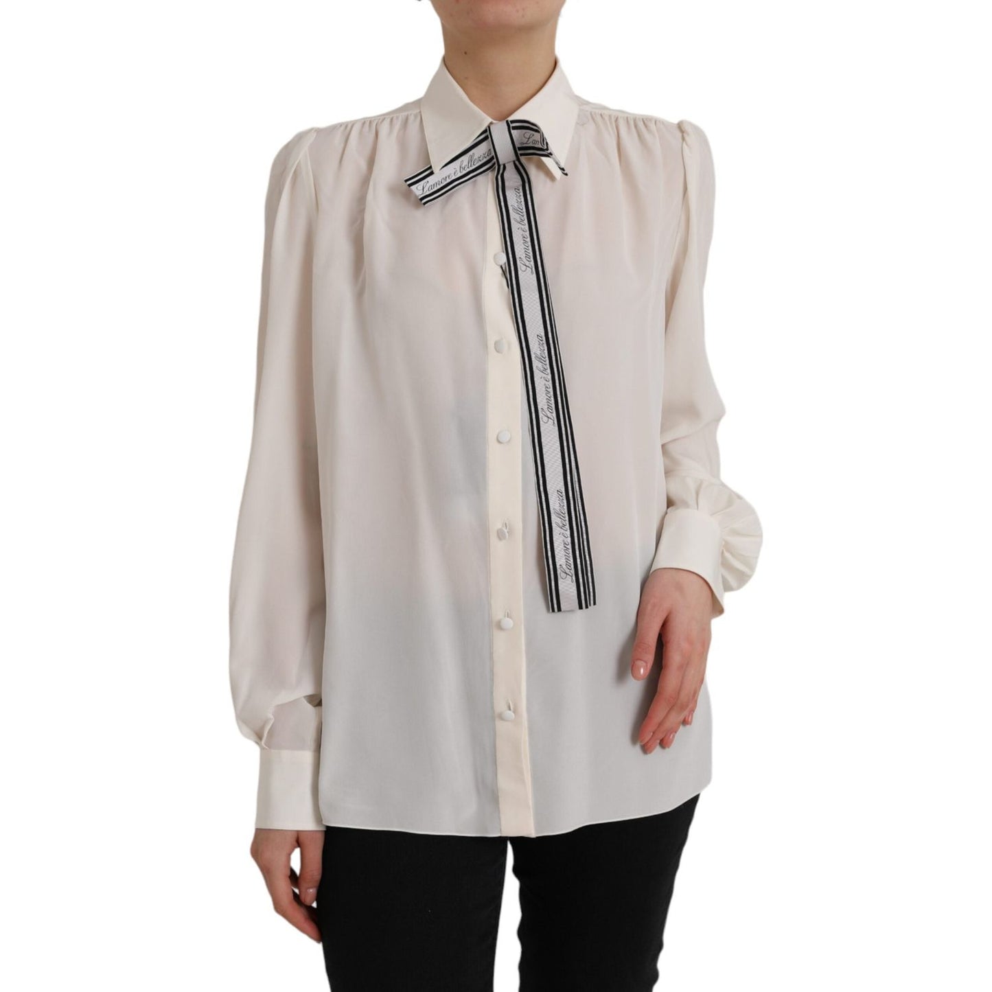 Dolce & Gabbana Off White Long Sleeve Button Down Blouse Top Dolce & Gabbana