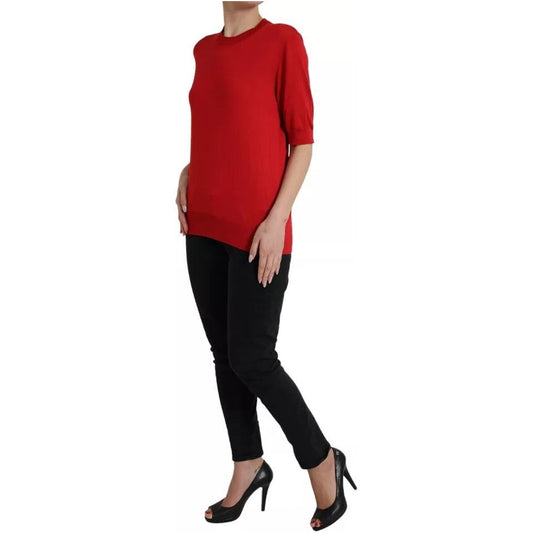 Dolce & Gabbana Red Silk Crewneck Short Sleeve Sweater Dolce & Gabbana