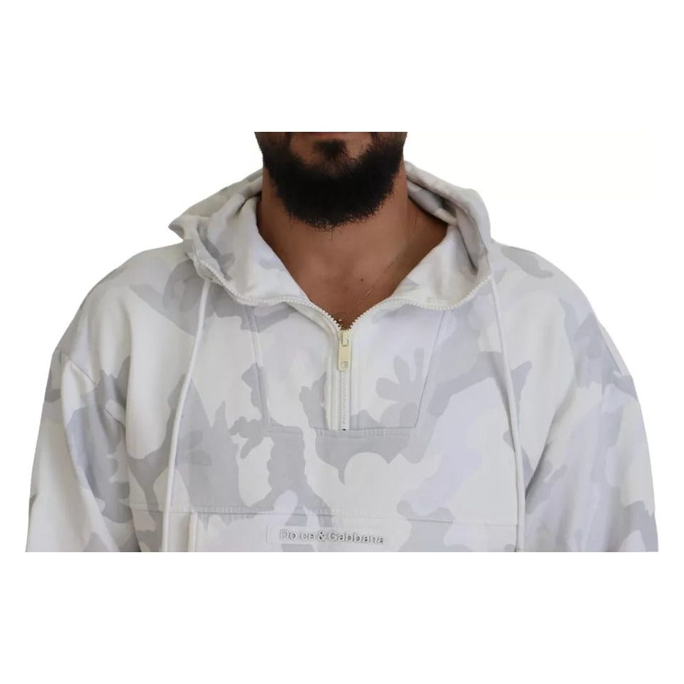 Dolce & Gabbana White Camouflage Hooded Sweatshirt Sweater Dolce & Gabbana