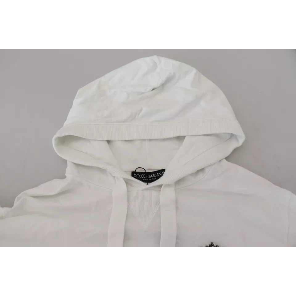 Dolce & Gabbana White Cotton Hooded Sweatshirt Logo Sweater Dolce & Gabbana