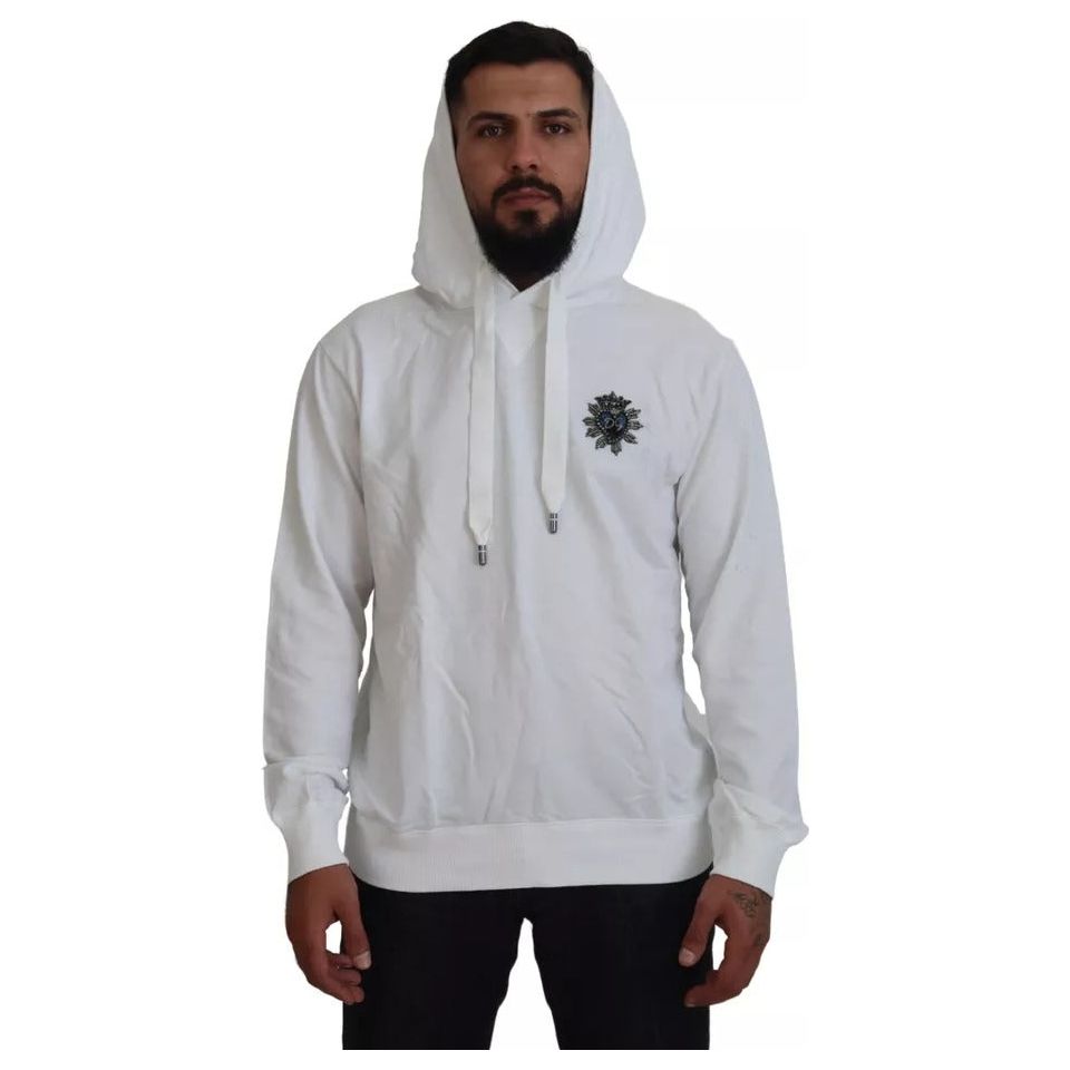 Dolce & Gabbana White Cotton Hooded Sweatshirt Logo Sweater Dolce & Gabbana