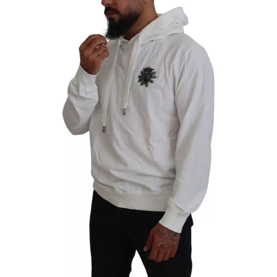 Dolce & Gabbana White Cotton Hooded Sweatshirt Logo Sweater Dolce & Gabbana