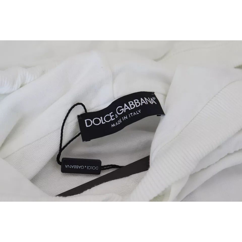 Dolce & Gabbana White Cotton Hooded Sweatshirt Logo Sweater Dolce & Gabbana