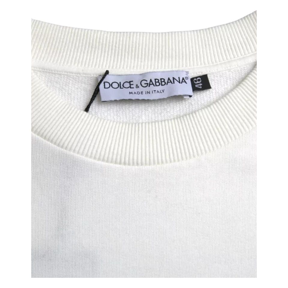 Dolce & Gabbana White Logo Cotton Crew Neck Pullover Sweater Dolce & Gabbana