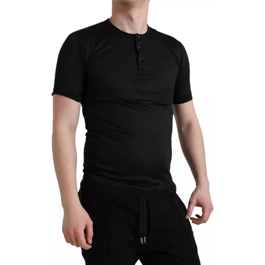 Dolce & Gabbana Black Buttoned Roundneck Short Sleeve T-shirt Dolce & Gabbana