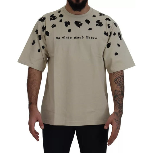 Dolce & Gabbana Beige Printed Crewneck Tee Cotton T-shirt Dolce & Gabbana