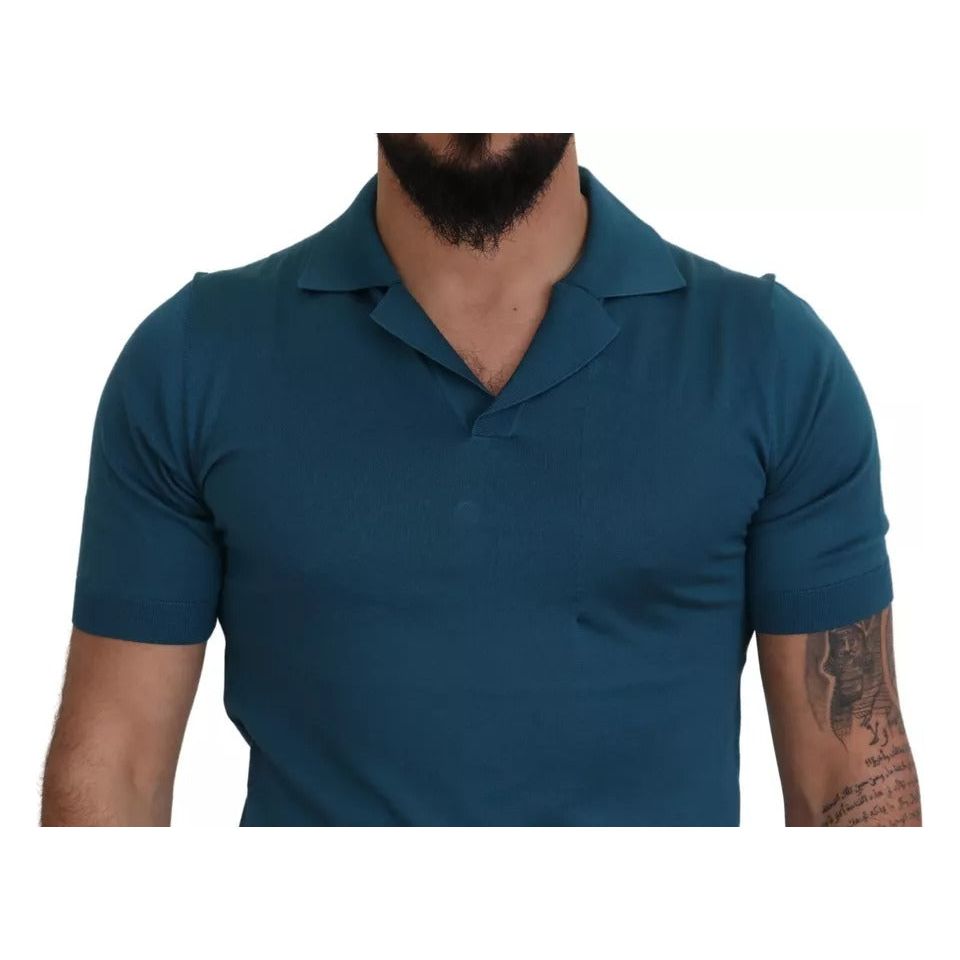 Dolce & Gabbana Blue Collared Short Sleeves Silk T-shirt Dolce & Gabbana