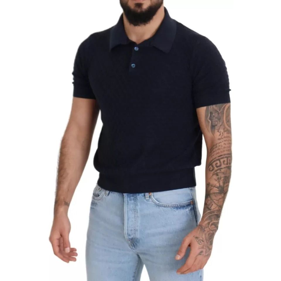 Dolce & Gabbana Dark Blue Collared Polo Casual Silk T-shirt Dolce & Gabbana