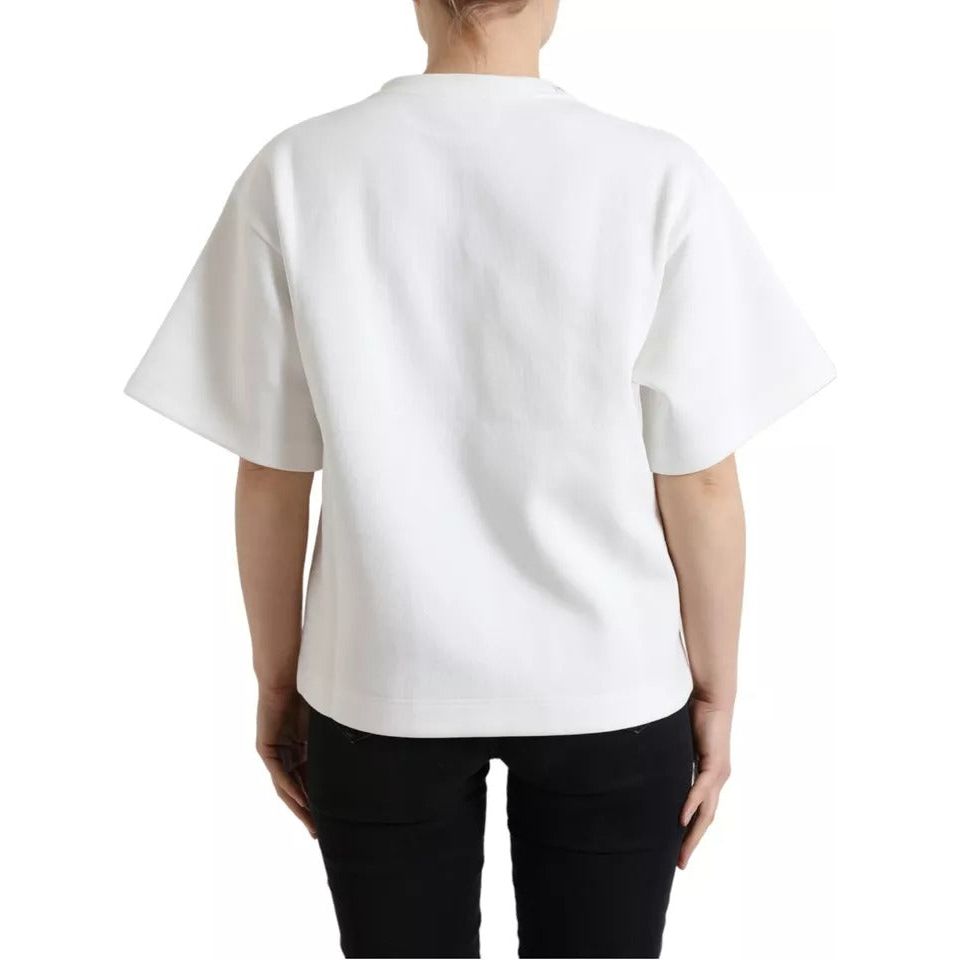 Dolce & Gabbana White Cotton Stretch Black HOT Crystal T-shirt Dolce & Gabbana