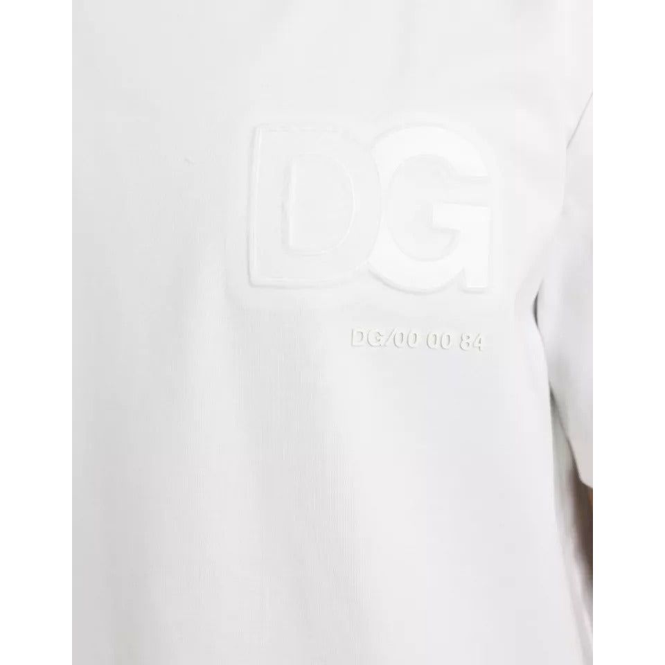 Dolce & Gabbana White Logo Embossed Cotton Crewneck T-shirt Dolce & Gabbana