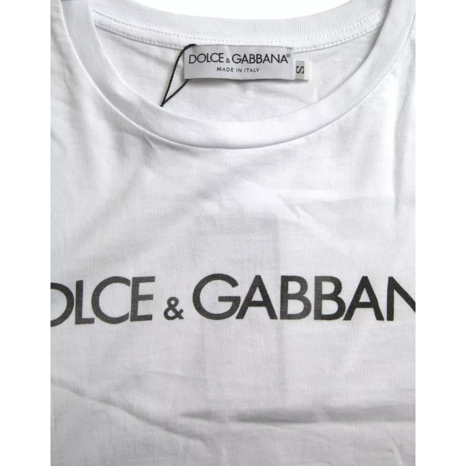 Dolce & Gabbana White Logo Print Cotton Crew Neck Mens Top T-shirt Dolce & Gabbana