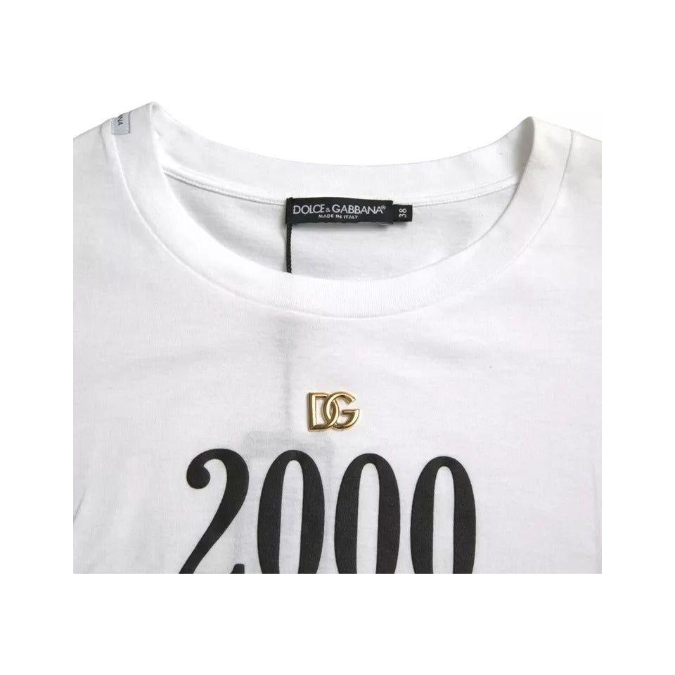 تي شيرت دولتشي آند غابانا بطباعة شعار باللون الأبيض وتفاصيل الدانتيل