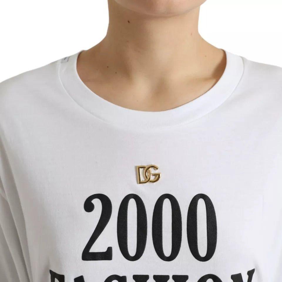 تي شيرت دولتشي آند غابانا بطباعة شعار باللون الأبيض وتفاصيل الدانتيل