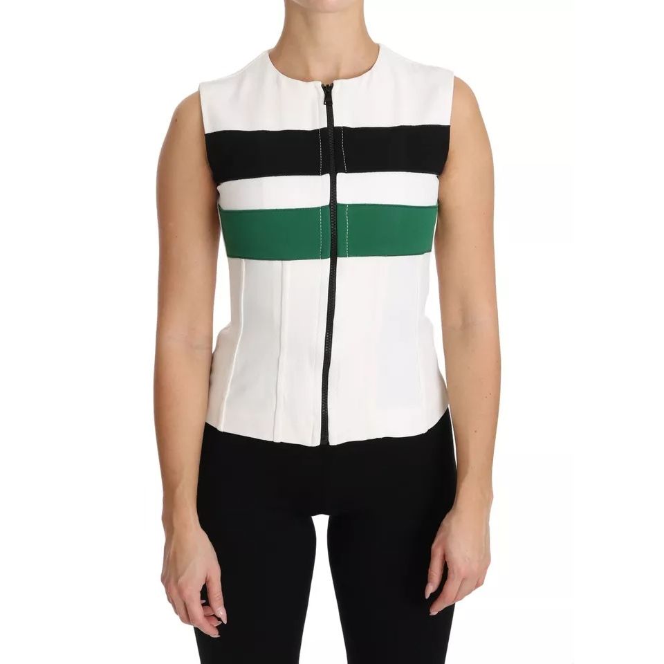 Dolce & Gabbana White Striped Cotton Sleeveless Top T-shirt