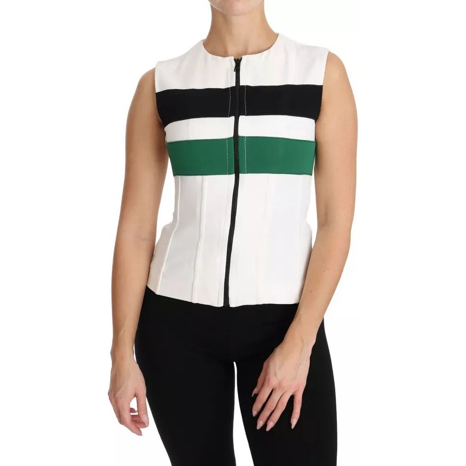 Dolce & Gabbana White Striped Cotton Sleeveless Top T-shirt Dolce & Gabbana