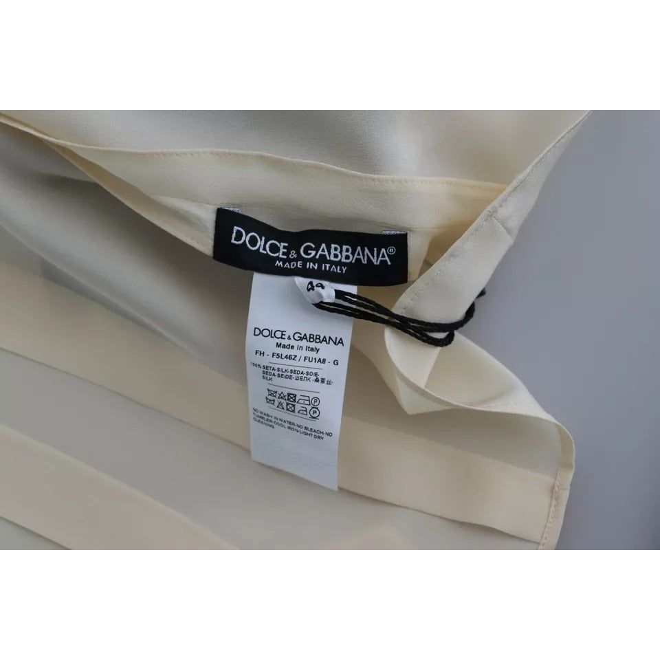 Dolce & Gabbana Beige Silk Crepe Shirt Padded Shoulder Top Dolce & Gabbana