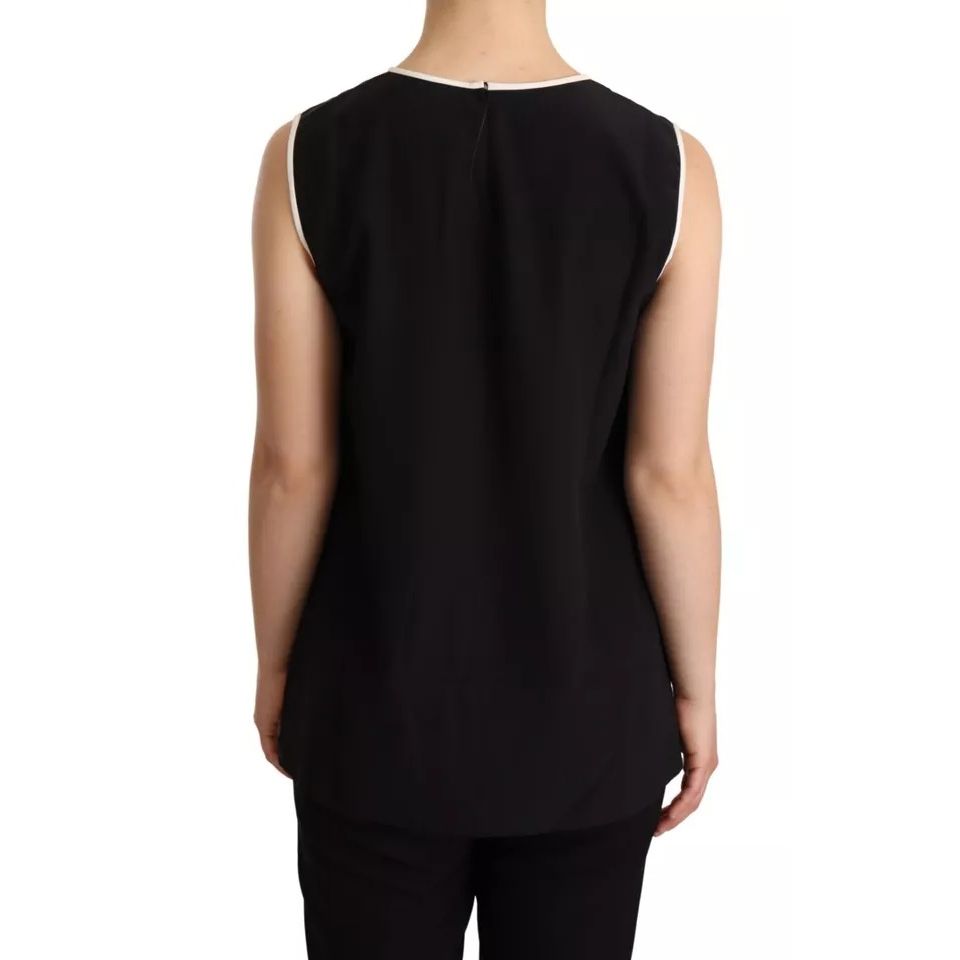 Dolce & Gabbana Black Silk Eleganza Print Sleeveless Tank Top